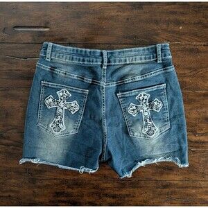 ROMWE Denim Shorts L Embellished Cross Pockets (US 8/10)
